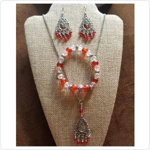 Red, silver and white jewelry set